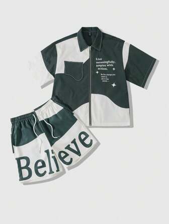 Prep Conjunto de camisas casuales para hombres, estilo universitario, para primavera/verano