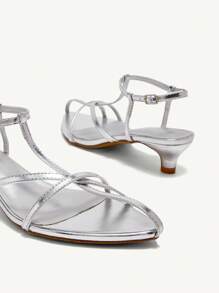 CUCCOO CHICEST 女士时尚尖头银色露趾细高跟罗马凉鞋，性感女神款系带凉鞋，女士中跟凉鞋 - 銀色 - 查看 4