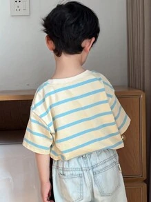 Dazy Kids Striped Short Sleeve T-Shirt With "Young Boy" Cartoon Print