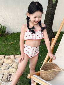 DAZY Young Girl Heart Print Vacation Beach Swimwear Set - White - View 2