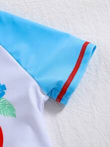 SHEIN Leap Crew 3 件套男婴/女婴可爱鱼图案短袖上衣、紧身短裤和泳裤套装，适合春夏旅行、海滩、游泳 - 淺藍色 - 查看 6