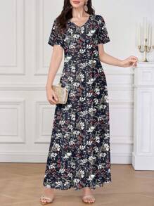 Mulvari Women's Long Sleeve Knit Dress With Prosperity Pattern - Black - View 5