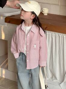 SHEIN x Tata & Beatriz Dazy Kids 年轻女孩宽松条纹长袖休闲衬衫 - 紅色 - 查看 5