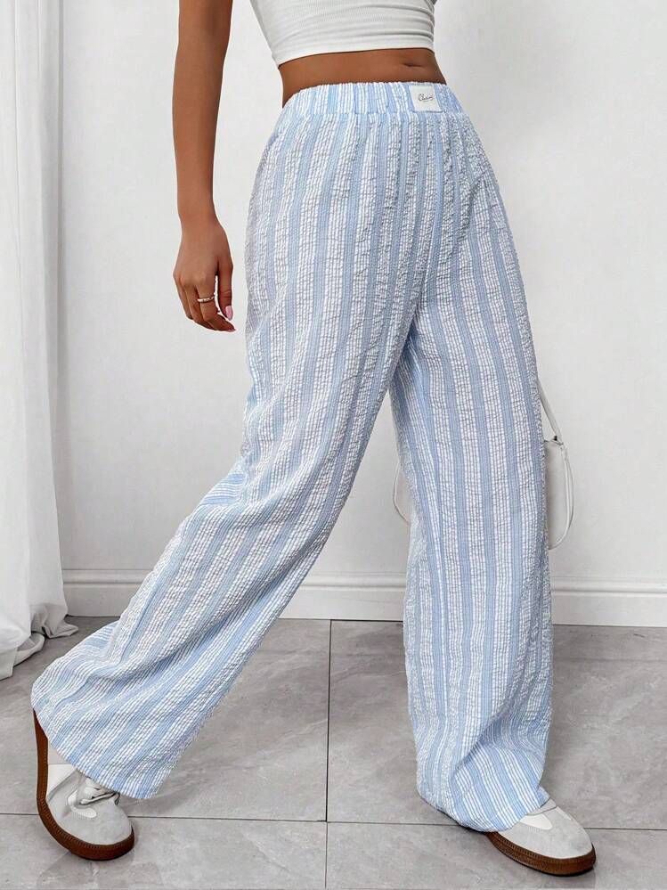 Chiquease Pantalones de verano a rayas para mujer, color azul - Multicolor - Añade 5