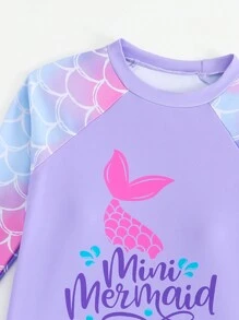 Tween Girl Vacation Beach Fish Scale Print Swimwear Set - Multicolor - View 6