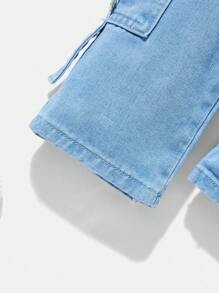 SHEIN Baby Boy Casual Soft Distressed Washed Black Cargo Pocket Loose Straight Leg Denim Jeans ,For Spring/Summer - Light Wash - View 4