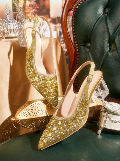 CUCCOO TILAWA 女士水晶高跟水钻装饰镂空黑色尖头正装高跟鞋，适合外出、宴会、派对等活动