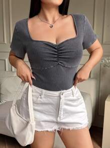 SHEIN EZwear Quần áo nữ cỡ lớn màu đen, kiểu dệt kim cổ điển, phong cách đường phố, quần áo grunge, áo liền quần, quần áo xuân hè - màu đen - Xem 4