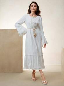 Elegant Mid-Length Dress For Women, Spring/Autumn - White - View 6