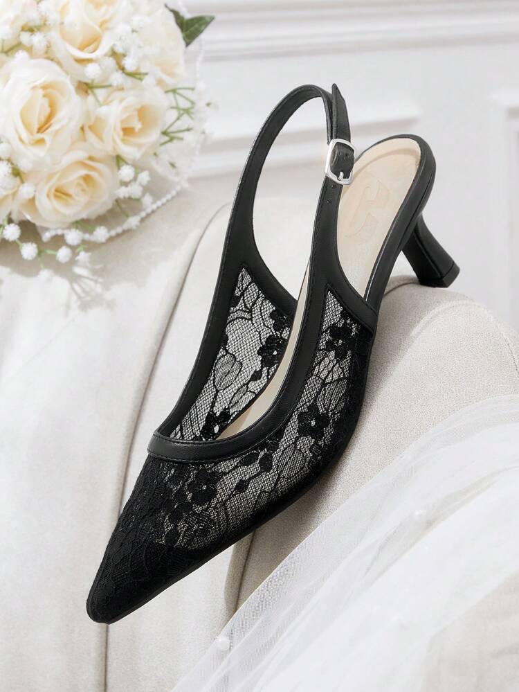 CUCCOO HITCHD Women's Pointed Toe Lace Floral Pattern Stiletto High Heel Elegant And Refined Formal Shoes For Wedding, Banquet, Party, Made Of Soft Mesh Material Summer Shoes Summer Break Easter Prom Heels For Christmas Elegant Shoes Wedding Shoes Summer Shoes Bride Shoes