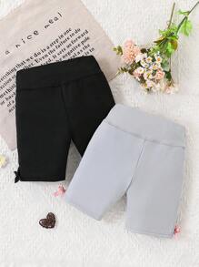 SHEIN 2 件套 Tween Girls 简约粉色和黑色纯色舒适时尚短款背心和紧身裤 - 彩色 - 查看 2