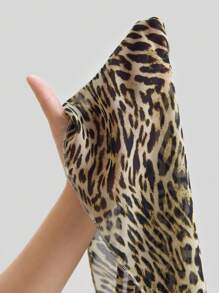 Ontre 女式豹纹 90 年代复古雪纺 A 字裙，休闲简约日常穿着 - 彩色 - 查看 4