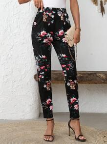 EMERY ROSE Women's Floral Print Side Pocket Casual Long Pants, Spring/Summer - Multicolor - View 4