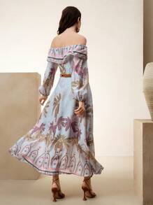 Anewsta Váy Boho dài hở vai họa tiết hoa đi biển, trang phục mùa xuân cho phụ nữ - Nhiều màu - Xem 2