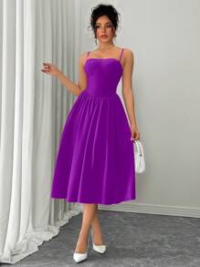 SHEIN Raffinéa Váy hai dây bó eo thời trang đa năng cho tiệc đêm hẹn hò, thu/đông - Màu tím  Violet - Xem 4