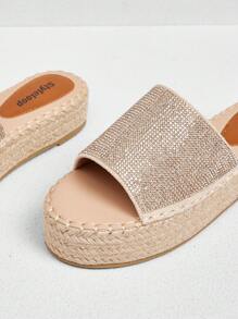 Styleloop 白色珍珠装饰复古休闲度假拖鞋 - 金色 - 查看 5