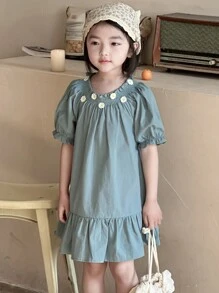DAZY فستان بسيط كاجوال للفتاة، ملابس صيفية للبنات - أزرق فاتح اللون - مشاهدة 5