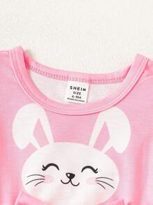 Conjunto de vestido de verano con estampado de conejo y huevo de Pascua para niña bebé - Multicolor - Ver 5
