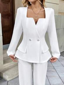 Chiquease Women's Elegant Long Sleeve White Wrap V-Neck Blazer