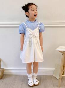 DAZY 2 pièces Set: Top à manches courtes et robe style camisole jeune fille simple, tenue décontractée de tous les jours, tenues d'été pour filles - Blanc - Voir 4