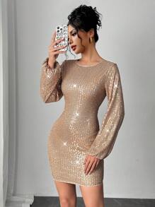 Chiquease Apricot Regular Sleeve Cocktail Party Bodycon Dress - Apricot - View 1