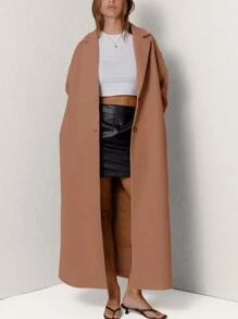 Aralina Classic Camel Double-Breasted Longline Formal Coat - Blue - View 6