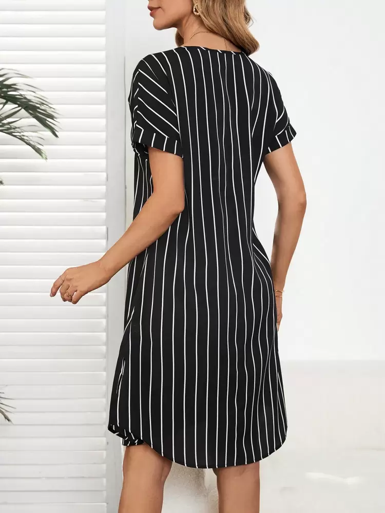 Women's Casual Striped Mid-Length Dress, For Commute