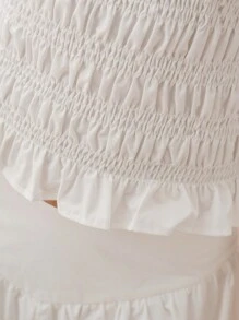 Enchnt 女士纯色褶皱圆领休闲背心 - 白色 - 查看 3