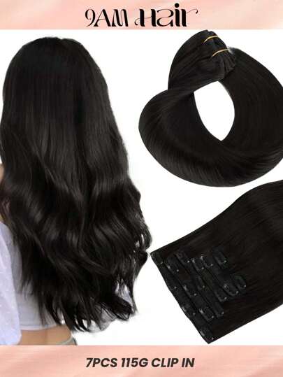 7PCS Straight Clip In Hair Extensions 100% Real Human Hair 14-24 Inch 115G Double Weft Invisible Clip Hair Extensions Remy Natural Human Hair For Women Girls Daily Use