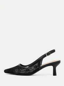 CUCCOO HITCHD 女士尖头蕾丝花卉图案细高跟鞋优雅精致正式鞋适合婚礼、宴会、派对，采用柔软网眼材料制成 - 黑色 - 查看 4