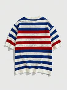 ROMWE MEN Street Life Men's Star Short Sleeve Knit Tops, Spring/Summer Vacation - Blue and White - View 2