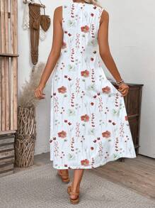 EMERY ROSE 女士度假花卉印花缺口 V 领口袋长款休闲连衣裙超长款女装