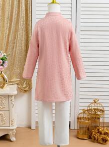 2pcs/Set Boy Button Up Long Sleeve Top And Pants Two-Piece Outfit - White - View 2