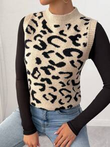 SHEIN LUNE Women Stand Collar Sleeveless Graphic Detail Simple Casual Knit Vest