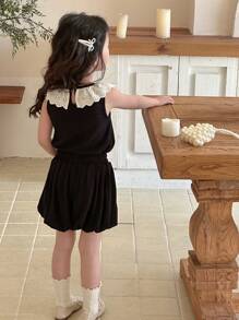DAZY 2pcs/Set Young Girl Simple & Chic Casual Daily Sleeveless Top And Skirt Set,Girls Summer Outfits - Black - View 6