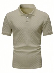 Manfinity Homme 男士休闲日常风，INS 短袖 Polo 衫，采用几何纹理提花针织面料。配有纽扣门襟，是夏威夷海滩度假、音乐节以及日常穿着的理想之选，也适合度假/派对穿着。 - 駝色 - 查看 3