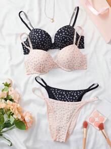 Bộ đồ lót nâng ngực gợi cảm lãng mạn 4 món dành cho nữ có họa tiết trái tim, thường ngày - Nhiều màu - Xem 3