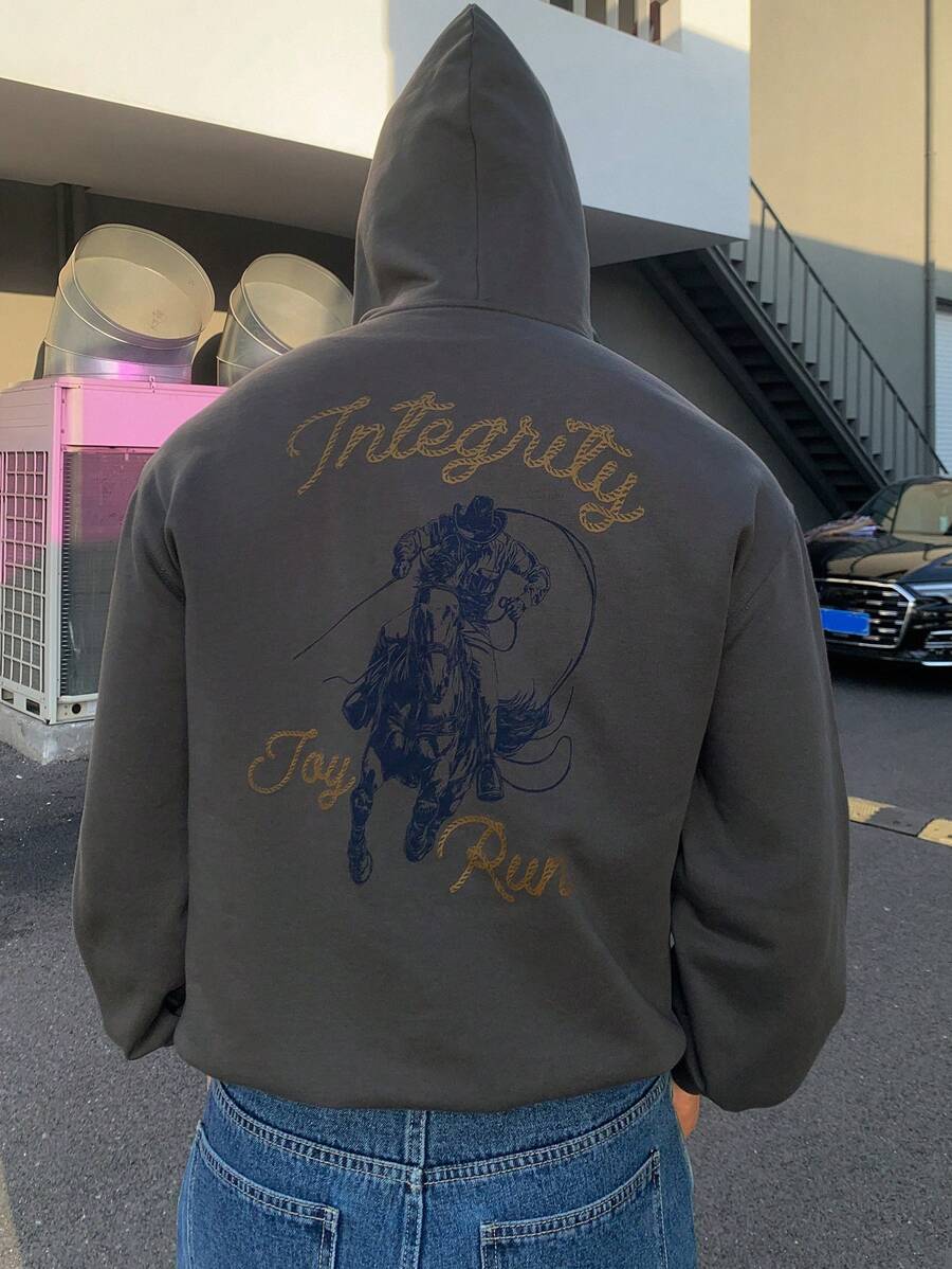 DAZY Grey Men's Hoodie With Letter Print, Spring Winter - Grey - View 1