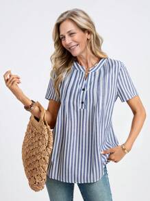 Miaspire Women's Casual & Commuting Striped Short Sleeve Shirt