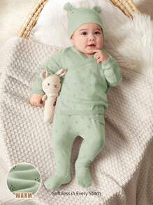 Cozy Pixies Baby Girl Solid Color Wrap Sweater And Leggings Set - Green - View 1
