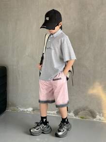 青少年男孩休闲假日百搭字母与图案印花翻领半襟宽松短袖针织 Polo 衫