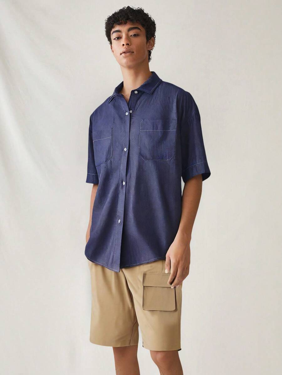 SHEIN Set de 2 piezas para niños adolescentes, camisa de manga corta informal + pantalones cortos, estilo callejero punk rock para uso diario, fiestas, festivales de música, primavera/verano - Multicolor - Ver 1