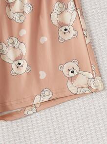 Tween Girls Cute Cartoon Print Pajama Set With Round Neck T-Shirt And Shorts - Black - View 4