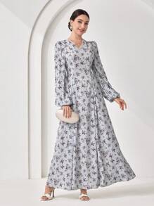 Veilorie 朴素休闲印花图案女式阿拉伯风格连衣裙，女式超长连衣裙 - 彩色 - 查看 5