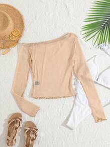 Flirla Women's Simple Solid Color Long Sleeve T-Shirt, Casual & Fashionable For Daily Wear