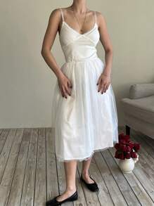 DAZY Women's Spaghetti Strap Bodycon Mid-Length Mesh Dress Sundress Maxi Dress - White - View 4