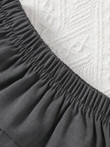 SHEIN 2pcs/Set Baby Girl Spring&Summer Elegant Style ,Open Collar Slip Top&Short Pleated Skirt - Dark Grey - View 3