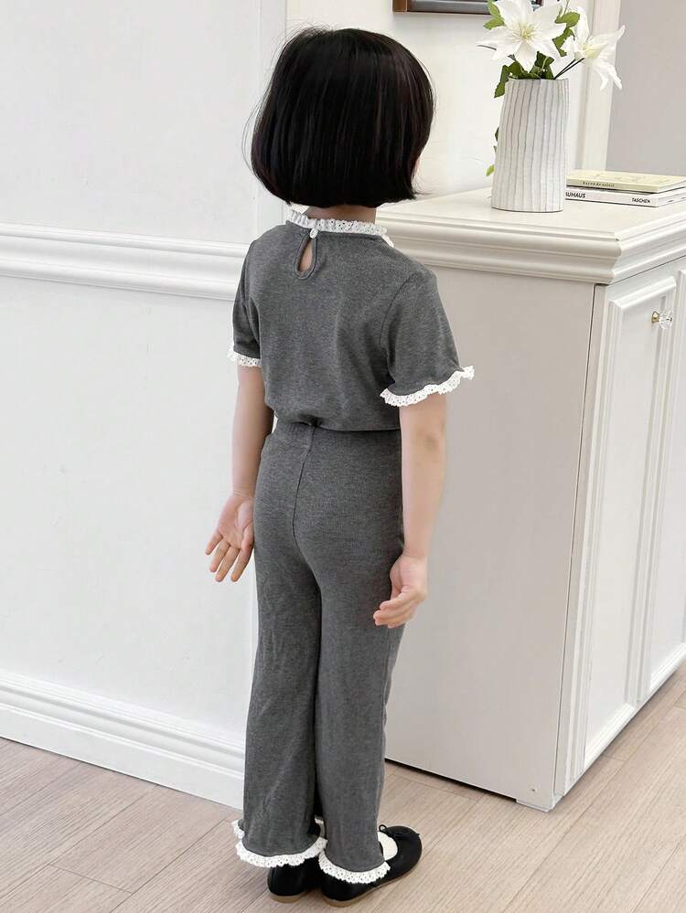 2pcs/Set Young Girl Letter Print Short Sleeve Top And Pants Set,Girls Summer Outfits