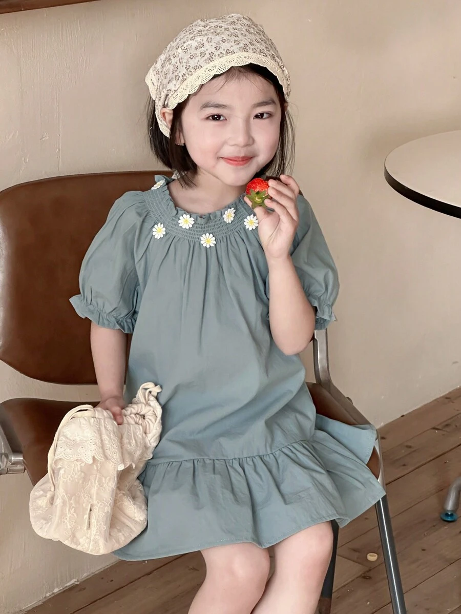 DAZY فستان بسيط كاجوال للفتاة، ملابس صيفية للبنات - أزرق فاتح اللون - مشاهدة 1