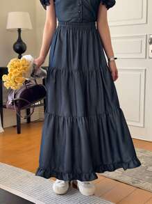 DAZY 2 peças/conjunto feminino casual estilo coreano babado bainha cor sólida roupa